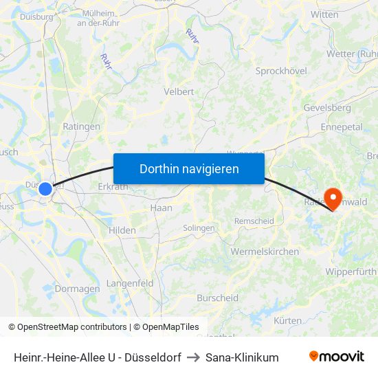 Heinr.-Heine-Allee U - Düsseldorf to Sana-Klinikum map