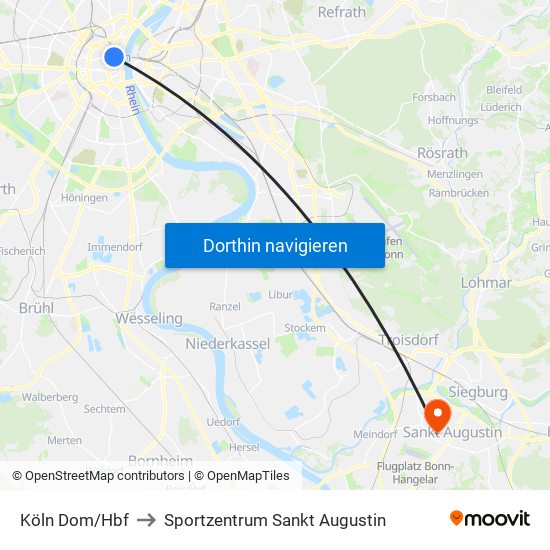 Köln Dom/Hbf to Sportzentrum Sankt Augustin map