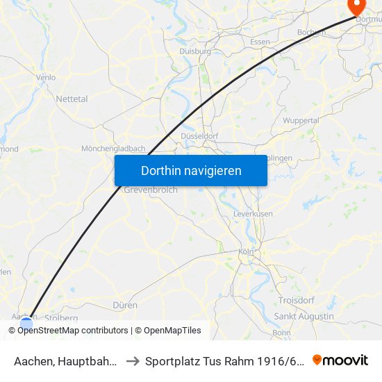 Aachen, Hauptbahnhof to Sportplatz Tus Rahm 1916 / 60 E.V. map