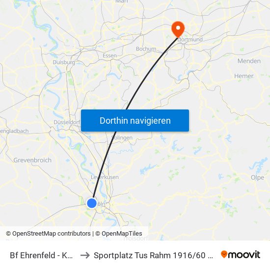 Bf Ehrenfeld - Köln to Sportplatz Tus Rahm 1916 / 60 E.V. map