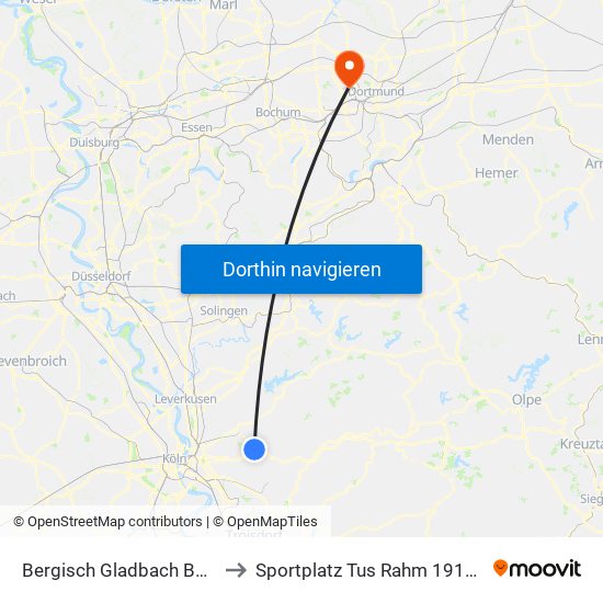 Bergisch Gladbach Bensberg to Sportplatz Tus Rahm 1916 / 60 E.V. map