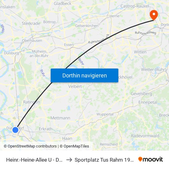 Heinr.-Heine-Allee U - Düsseldorf to Sportplatz Tus Rahm 1916 / 60 E.V. map