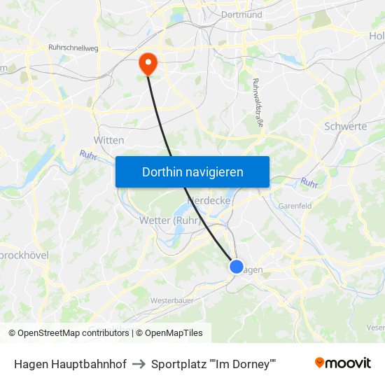 Hagen Hauptbahnhof to Sportplatz ""Im Dorney"" map