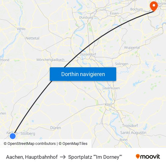 Aachen, Hauptbahnhof to Sportplatz ""Im Dorney"" map