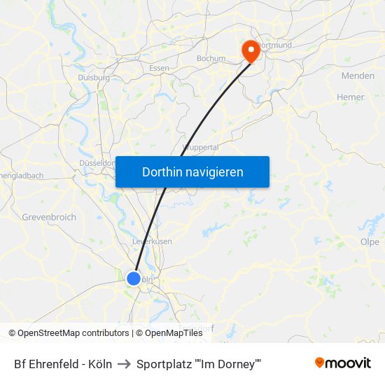 Bf Ehrenfeld - Köln to Sportplatz ""Im Dorney"" map