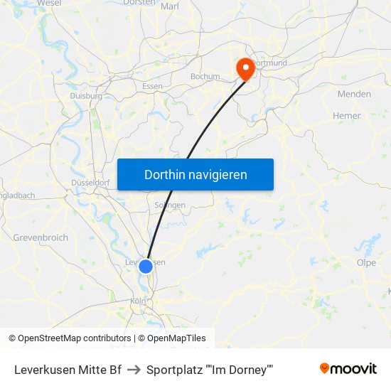 Leverkusen Mitte Bf to Sportplatz ""Im Dorney"" map