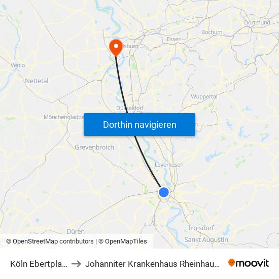 Köln Ebertplatz to Johanniter Krankenhaus Rheinhausen map