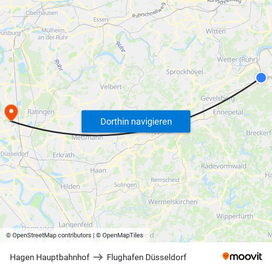 Hagen Hauptbahnhof to Flughafen Düsseldorf map