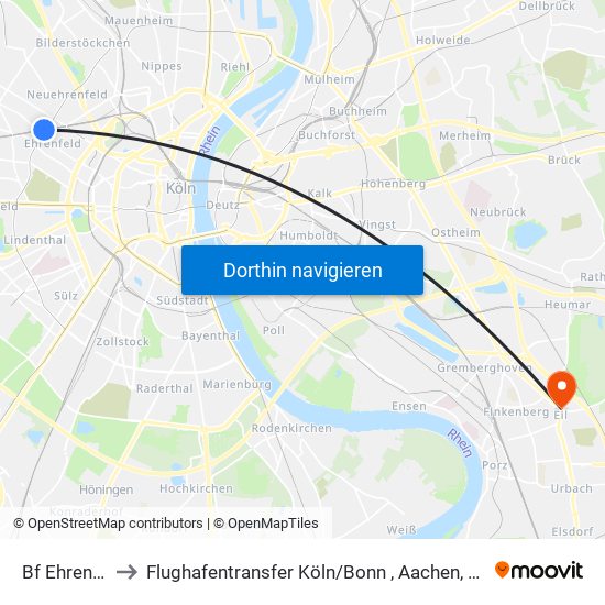 Bf Ehrenfeld - Köln to Flughafentransfer Köln / Bonn , Aachen, Düsseldorf ,Frankfurt, Siegen, Olpe map