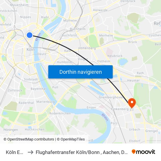Köln Ebertplatz to Flughafentransfer Köln / Bonn , Aachen, Düsseldorf ,Frankfurt, Siegen, Olpe map