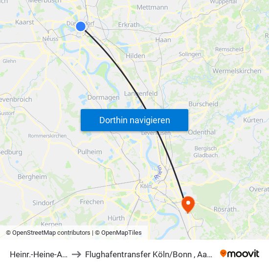 Heinr.-Heine-Allee U - Düsseldorf to Flughafentransfer Köln / Bonn , Aachen, Düsseldorf ,Frankfurt, Siegen, Olpe map