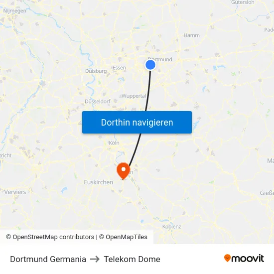 Dortmund Germania to Telekom Dome map