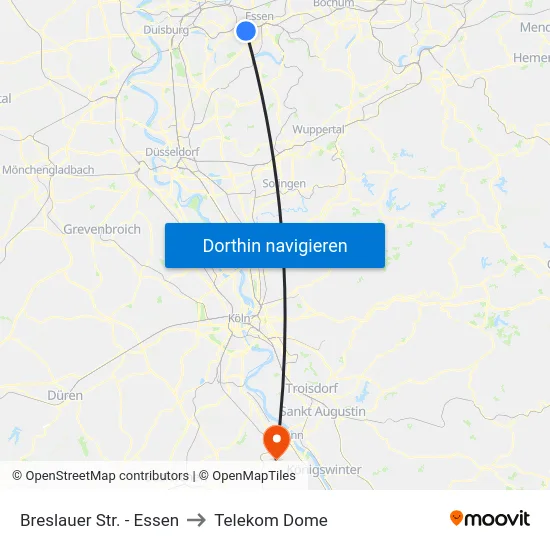 Breslauer Str. - Essen to Telekom Dome map