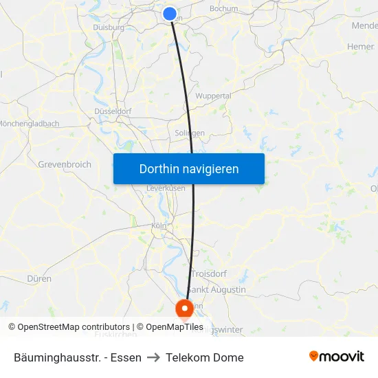 Bäuminghausstr. - Essen to Telekom Dome map