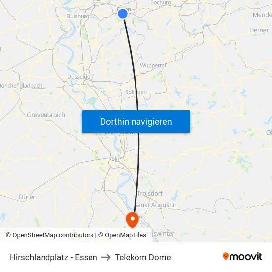 Hirschlandplatz - Essen to Telekom Dome map
