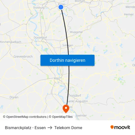 Bismarckplatz - Essen to Telekom Dome map