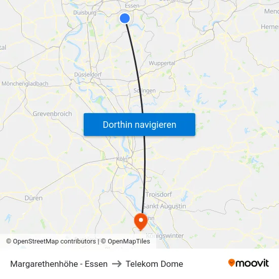 Margarethenhöhe - Essen to Telekom Dome map