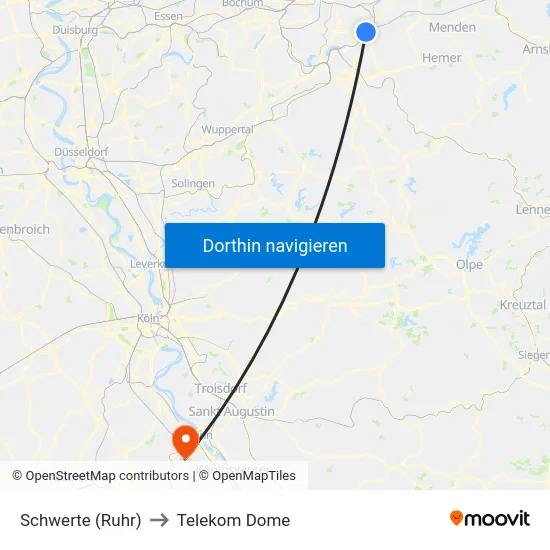 Schwerte (Ruhr) to Telekom Dome map