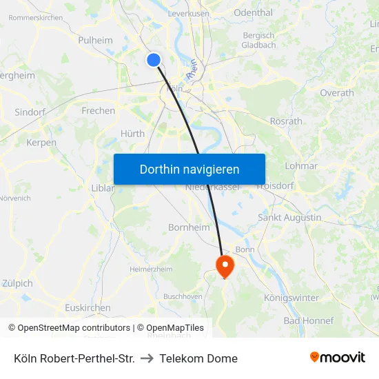 Köln Robert-Perthel-Str. to Telekom Dome map