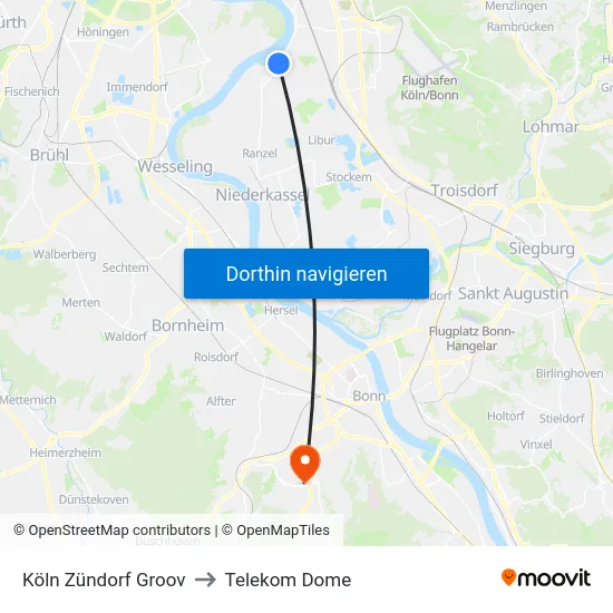 Köln Zündorf Groov to Telekom Dome map