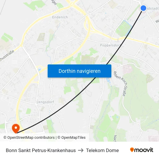Bonn Sankt Petrus-Krankenhaus to Telekom Dome map