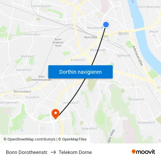 Bonn Dorotheenstr. to Telekom Dome map