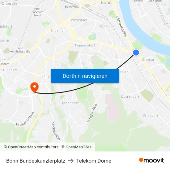 Bonn Bundeskanzlerplatz to Telekom Dome map