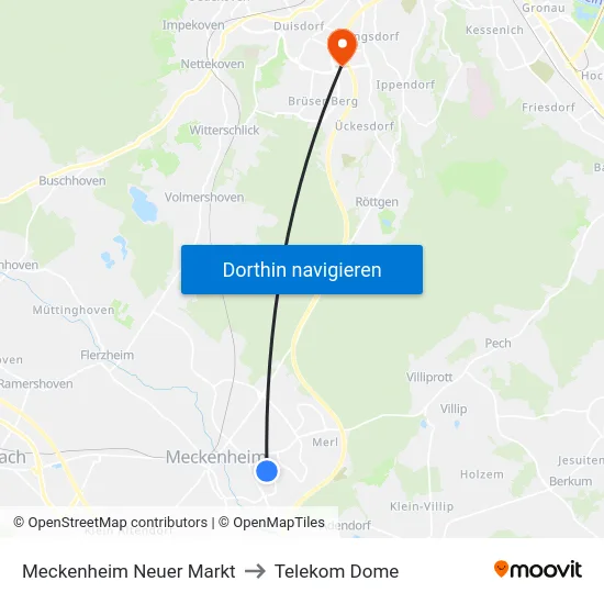 Meckenheim Neuer Markt to Telekom Dome map