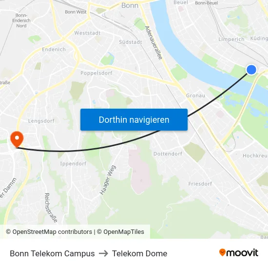Bonn Telekom Campus to Telekom Dome map
