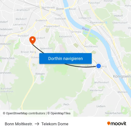 Bonn Moltkestr. to Telekom Dome map