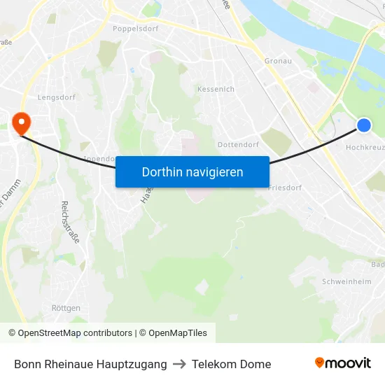 Bonn Rheinaue Hauptzugang to Telekom Dome map
