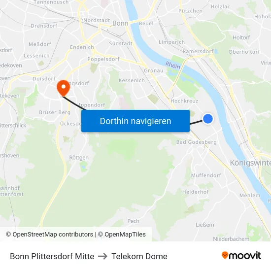 Bonn Plittersdorf Mitte to Telekom Dome map