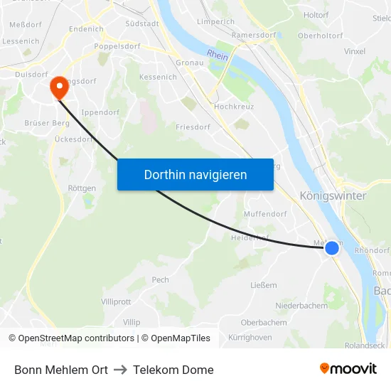 Bonn Mehlem Ort to Telekom Dome map