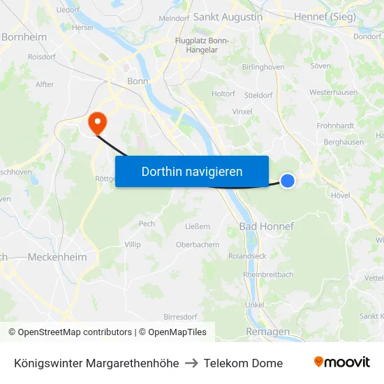 Königswinter Margarethenhöhe to Telekom Dome map