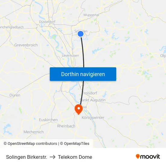 Solingen Birkerstr. to Telekom Dome map