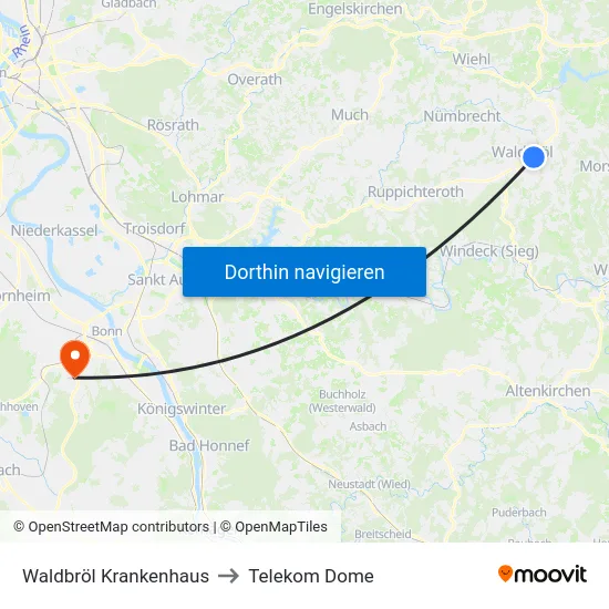 Waldbröl Krankenhaus to Telekom Dome map