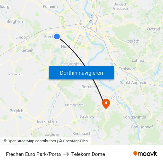 Frechen Euro Park/Porta to Telekom Dome map