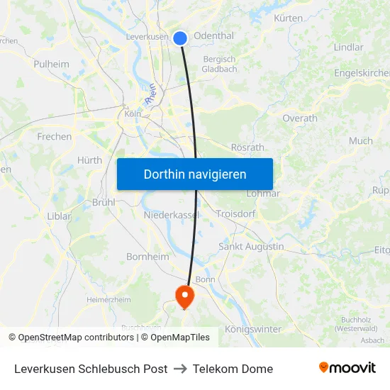 Leverkusen Schlebusch Post to Telekom Dome map