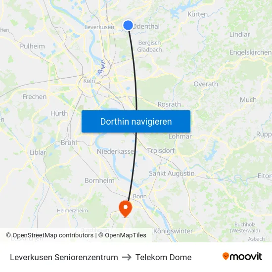 Leverkusen Seniorenzentrum to Telekom Dome map