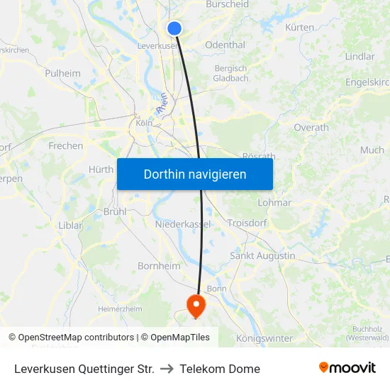 Leverkusen Quettinger Str. to Telekom Dome map