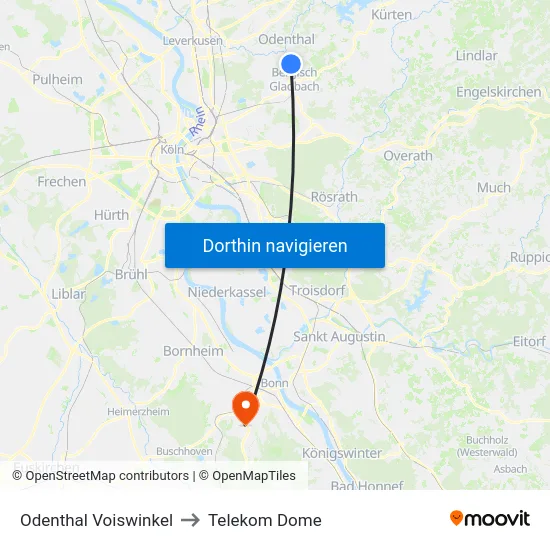 Odenthal Voiswinkel to Telekom Dome map