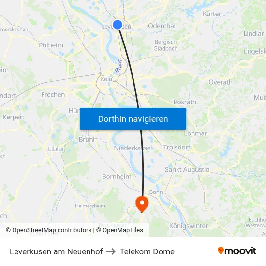 Leverkusen am Neuenhof to Telekom Dome map