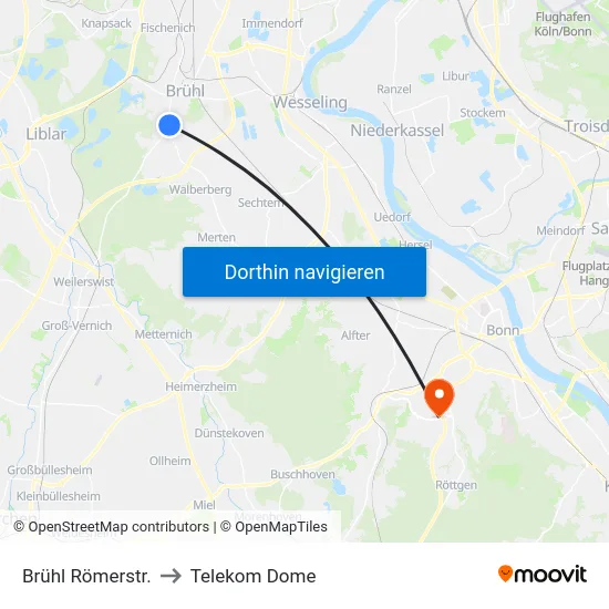 Brühl Römerstr. to Telekom Dome map