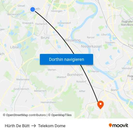 Hürth De Bütt to Telekom Dome map