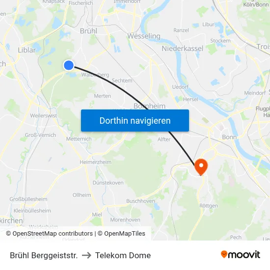Brühl Berggeiststr. to Telekom Dome map