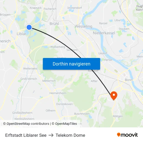 Erftstadt Liblarer See to Telekom Dome map