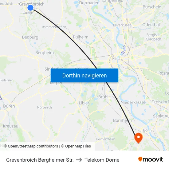 Grevenbroich Bergheimer Str. to Telekom Dome map