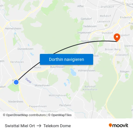 Swisttal Miel Ort to Telekom Dome map
