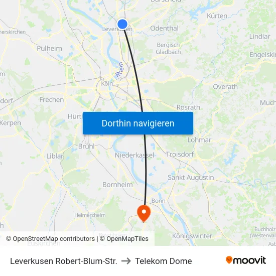 Leverkusen Robert-Blum-Str. to Telekom Dome map