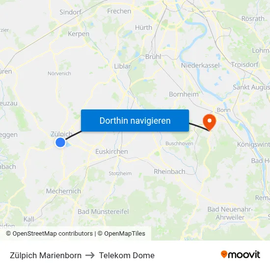 Zülpich Marienborn to Telekom Dome map